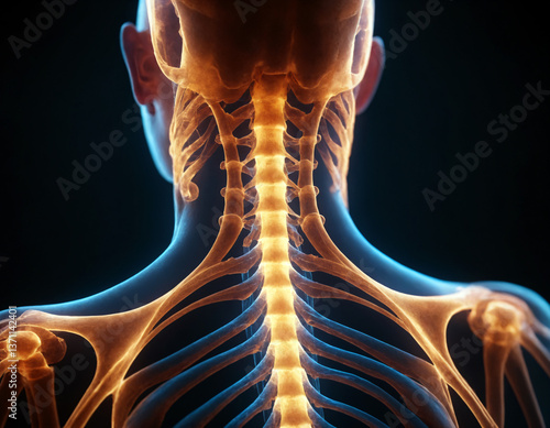 .Luminous hologram of the human spine.