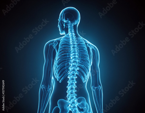 .Luminous hologram of the human spine.