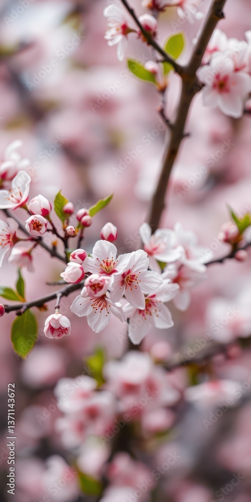 Delicate cherry blossoms in full bloom at a serene garden during springtime Delicate cherry blossoms in full bloom at a serene garden during springtime