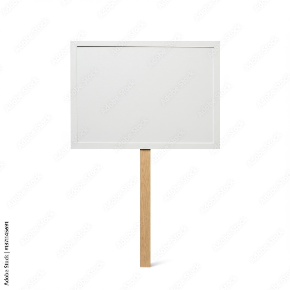 Fototapeta premium Blank white protest sign with wooden handle and minimalist design isolated on a white background