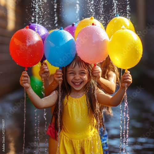 Colorful Water Balloons Bring Joyful Summertime Playfulness to Happy Children 