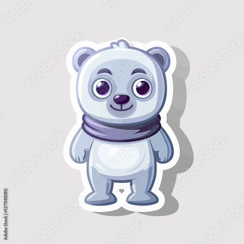 A charming cartoon polar bear character with a bright blue scarf and a happy, smiling face