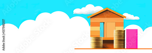 Coins stacked with a miniature house on top illustrate the financial journey of saving for a property, highlighting investment, mortgages, and managing financial risks
