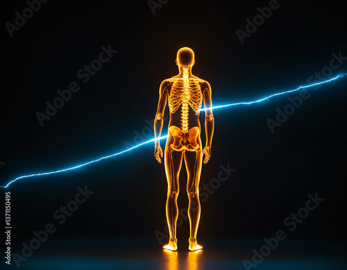 A hologram of a full -length person with a luminous spine.
