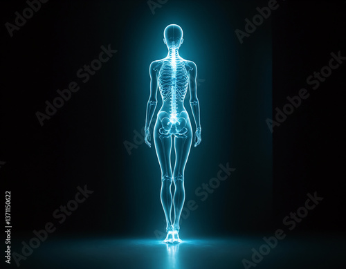 A hologram of a full -length person with a luminous spine.