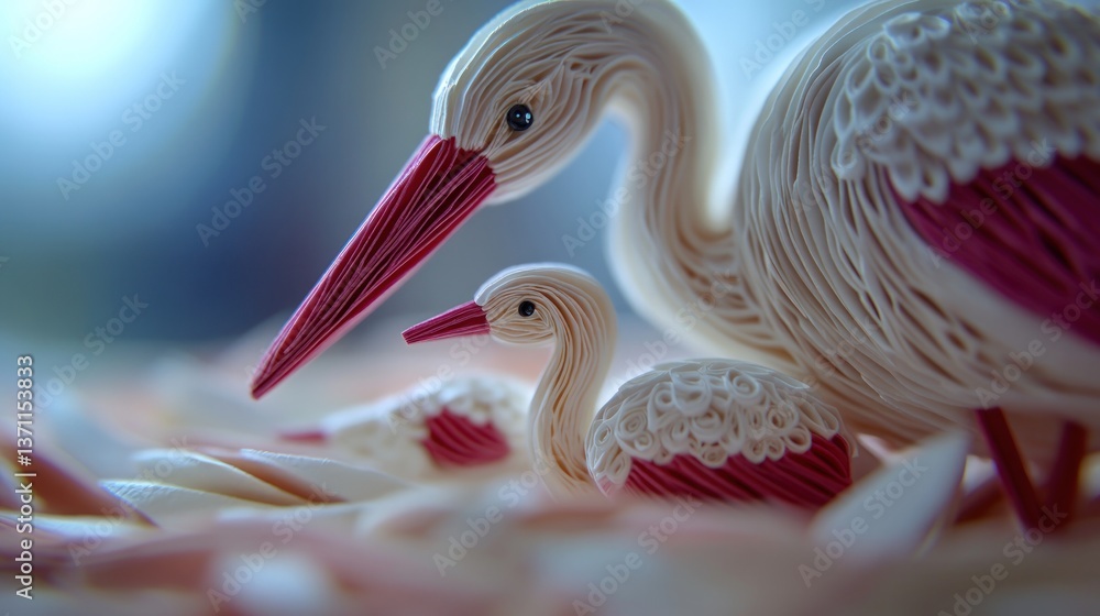 Naklejka premium Delicate paper cranes, mother and child