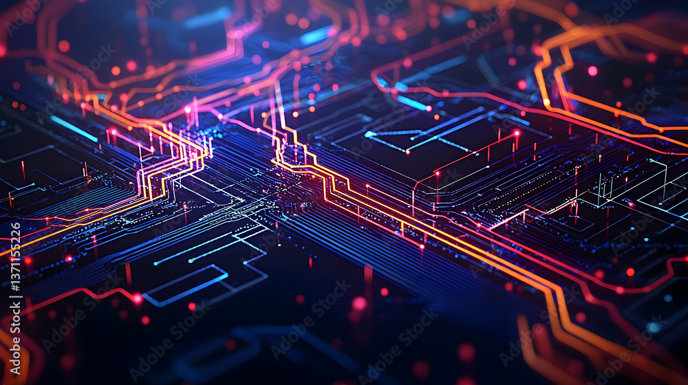 Abstract Circuit Board Design With Glowing Lines Abstract Circuit Board Design With Glowing Lines