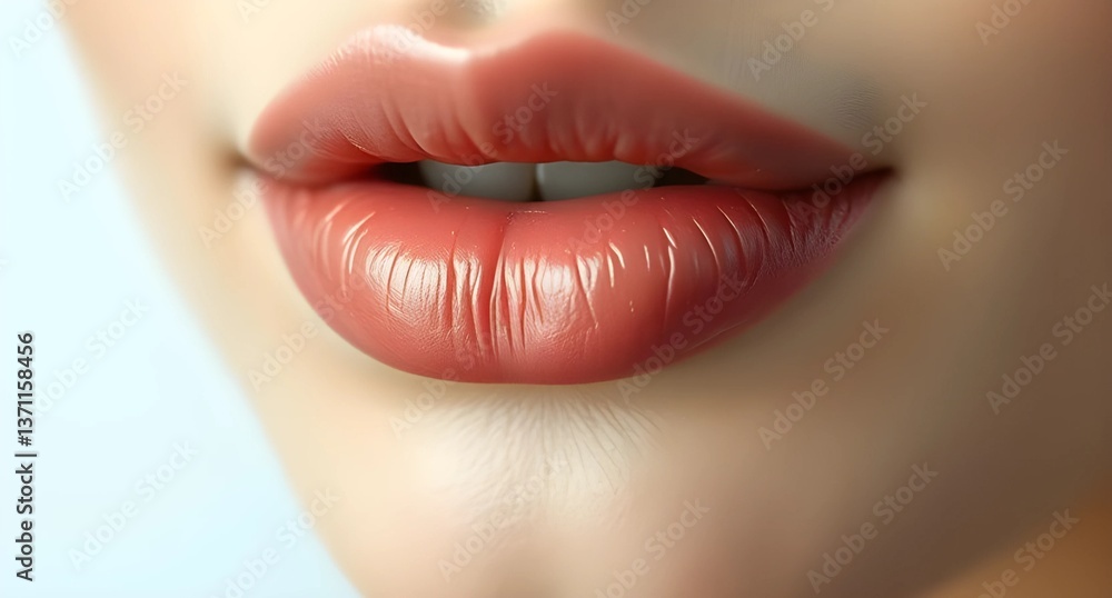 Obraz premium Close-up of a woman's red lips with glossy lipstick
