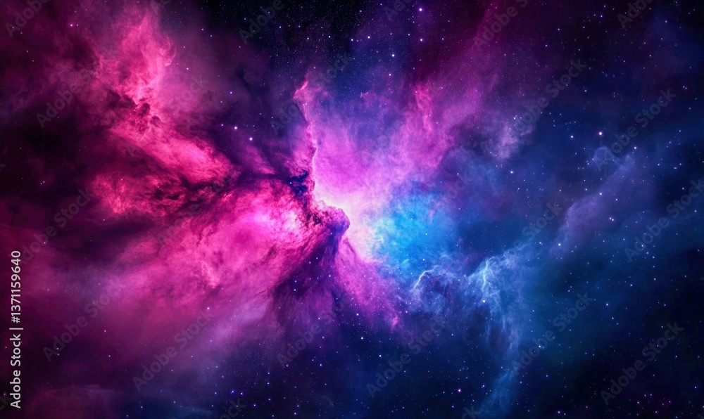 Obraz premium An ethereal nebula glows with vibrant pinks and blues, painting a breathtaking scene in the vast cosmos.