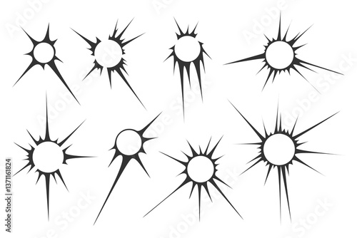 Circular Y2K shapes with spiky edges