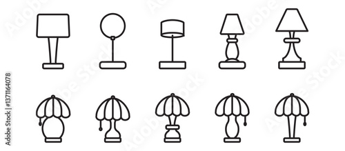 Bedside lamps, sitting lamps, interior room lamps icon set. Table Lamp light vector icons, Line Bedside lamp collection. Vector icon set in transparent background. Editable stroke