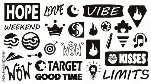 positive words symbols of good vibes stencil marks prints logo