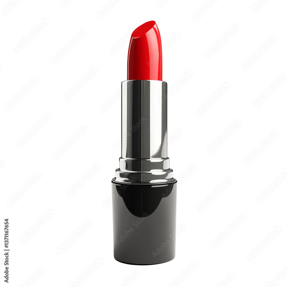 Classic red lipstick in a sleek case, showcased against a clean transparent backdrop for beauty enthusiasts and makeup lovers, Red lipstick isolated on transparent background, 3D render. Classic red lipstick in a sleek case, showcased against a clean transparent backdrop for beauty enthusiasts and makeup lovers, Red lipstick isolated on transparent background, 3D render.