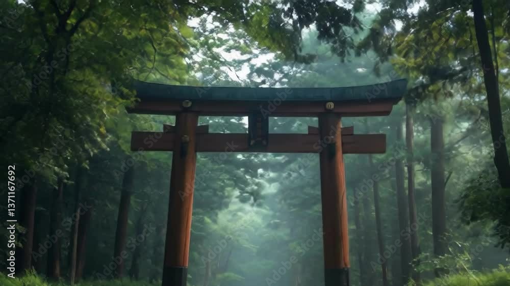 A wooden bridge with a green roof and a wooden archway. The bridge is surrounded by trees and the sky is cloudy A wooden bridge with a green roof and a wooden archway. The bridge is surrounded by trees and the sky is cloudy