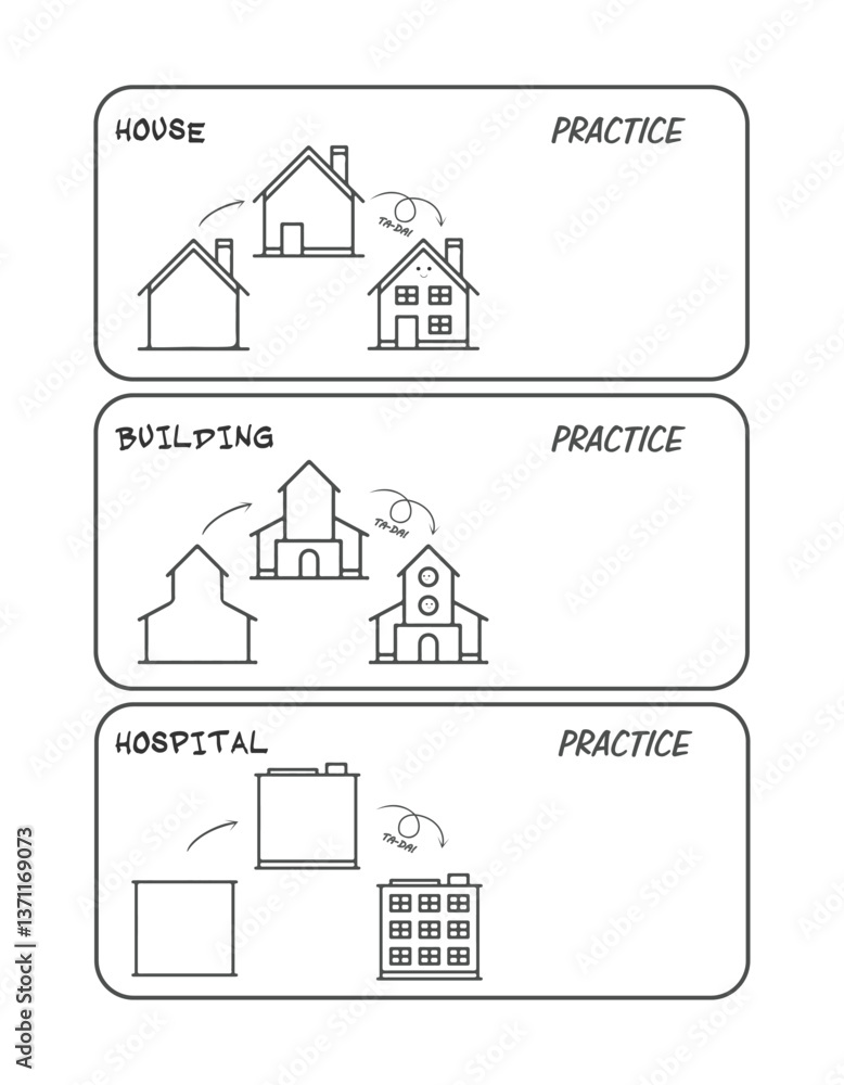 Fototapeta premium Teaching drawing to children. design, icon, vector, symbol, school, icons, activity sheet, cartoon, characters, doodles, toy, toys, Coloring page, drawing, draw, activity book, education