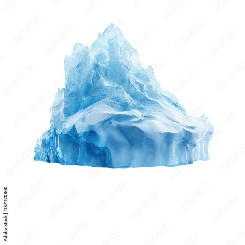 Fototapeta premium A majestic iceberg floating gracefully in calm waters against a bright transparent background, Iceberg on transparent background