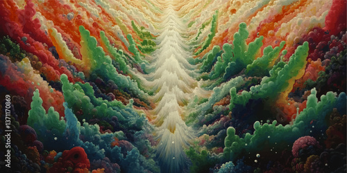 Abstract Colorful Vector Illustration Featuring Depth Flowing Waves Clouds Foam Artistic Fantasy Surreal Organic Shapes Multicolor Creative Expressive Graphic Design