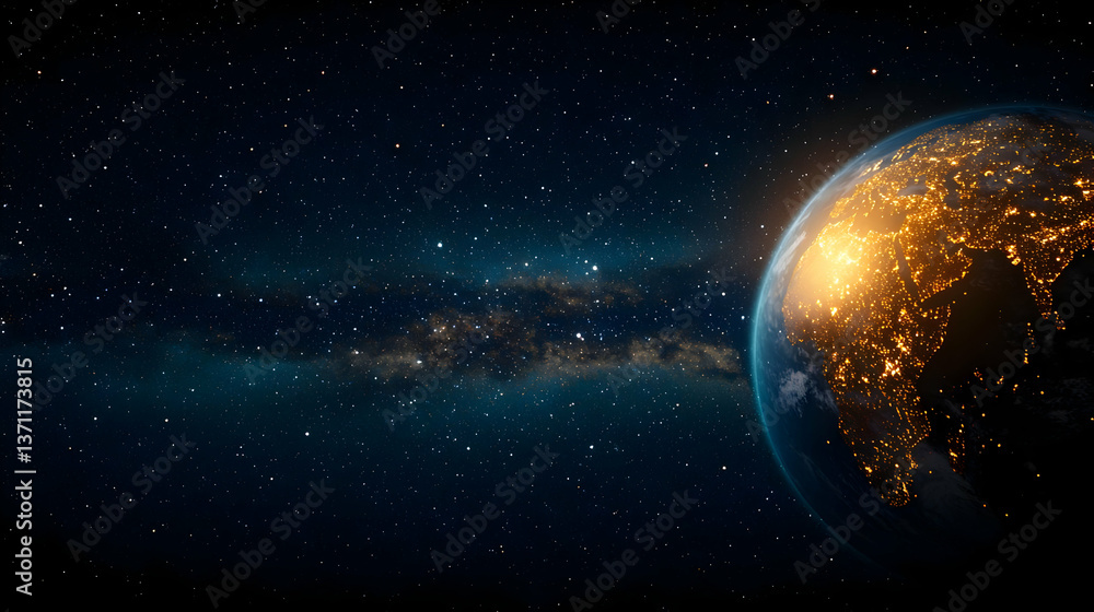 Earth Seen From Space At Night With City Lights Glowing Earth Seen From Space At Night With City Lights Glowing