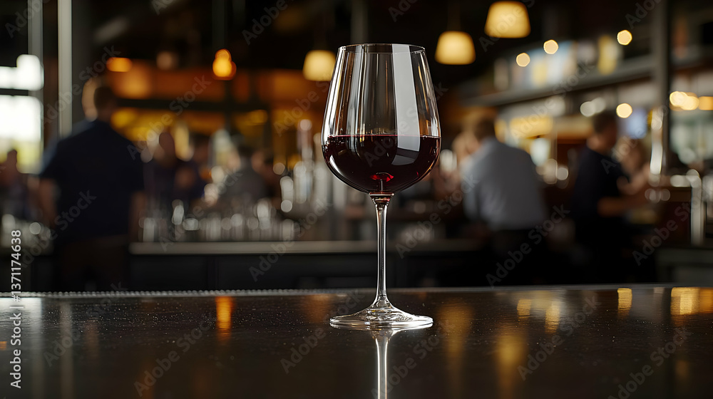 Fototapeta premium Red Wine Glass On Bar Counter In Restaurant