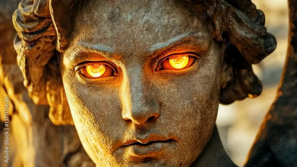 Medusa stone statue with glowing eyes Medusa stone statue with glowing eyes