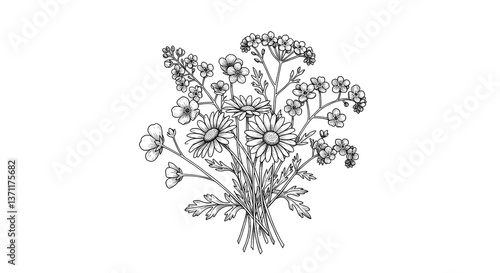 Wallpaper Mural Detailed Floral Bouquet Sketch Torontodigital.ca