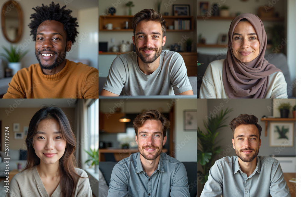 Fototapeta premium Remote Work in Action – Multi-Ethnic Team Discussing Projects on a Zoom Call