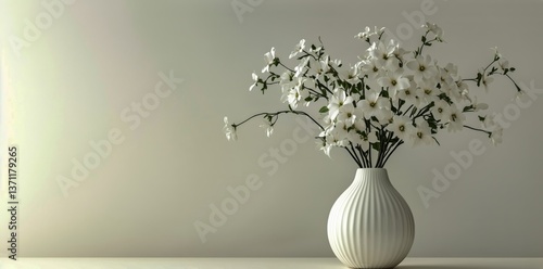 Beautiful White Flowers in a Simple Vase Casting Soft Shadows on a Wall