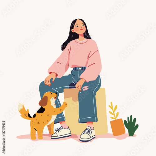 A woman with  a pet illustrator