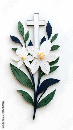 White flowers and cross paper art