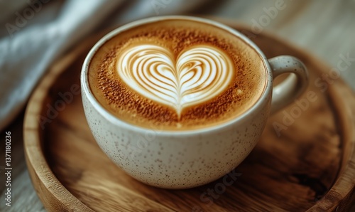Beautiful Latte Art in a Cozy Cafe Setting With Warm Light During Morning Hours