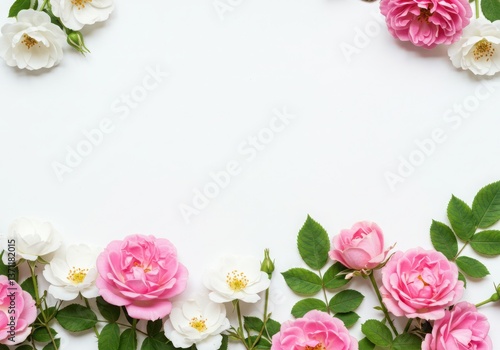Wallpaper Mural Arrangement of pink and white roses with green leaves on a clean white background Torontodigital.ca