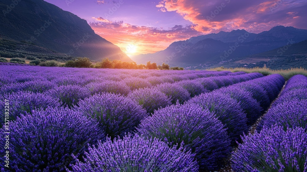 Fototapeta premium Majestic Lavender Fields at Sunset in the French Provence
