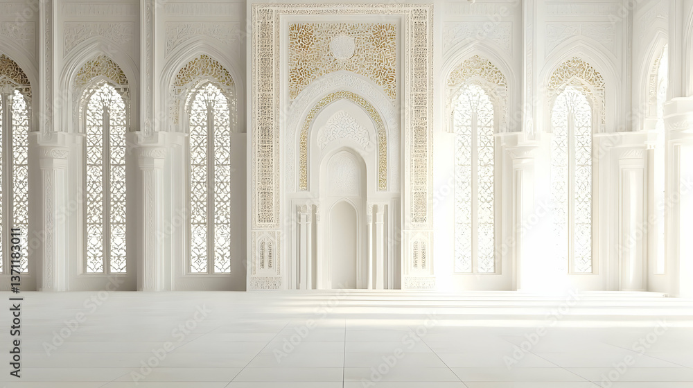Obraz premium White Mosque Interior With Golden Ornamentation