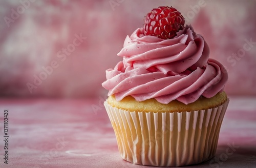 Delicious Raspberry Cupcake With Pink Frosting on a Soft Pastel Background