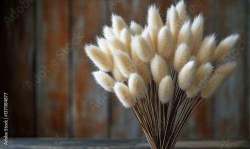 Decorative Dried Flowers Arranged on Wooden Surface for Home Decor Enhancement