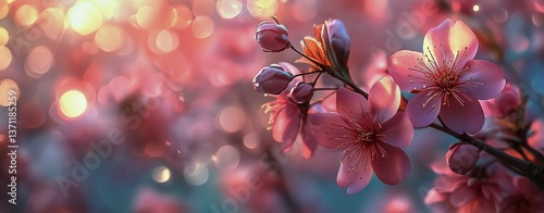 Blossoming Cherry Blossoms During Spring With Soft Sunlight in a Tranquil Garden