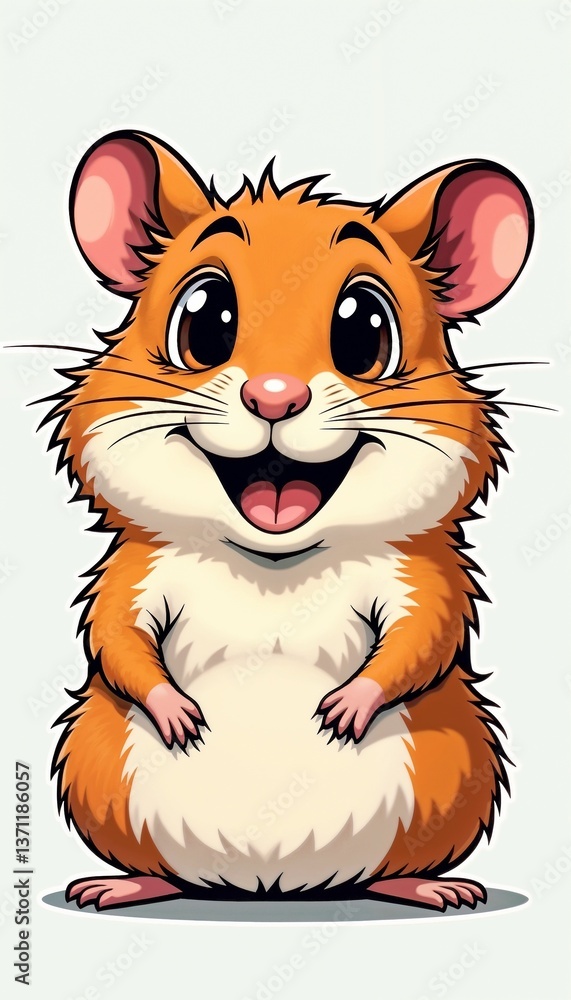 Fototapeta premium Happy cartoon hamster smiling against a light background 