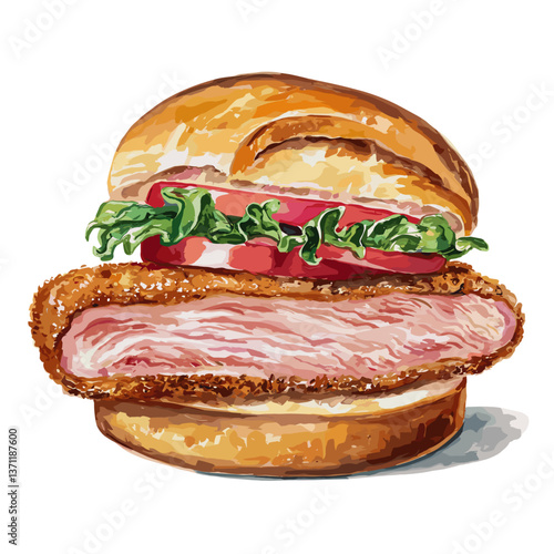 Watercolor Breaded Pork Tenderloin Sandwich