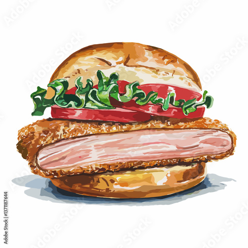 Watercolor Breaded Pork Tenderloin Sandwich