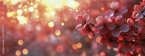 Blossoming Cherry Blossoms During Spring With Soft Sunlight in a Tranquil Garden