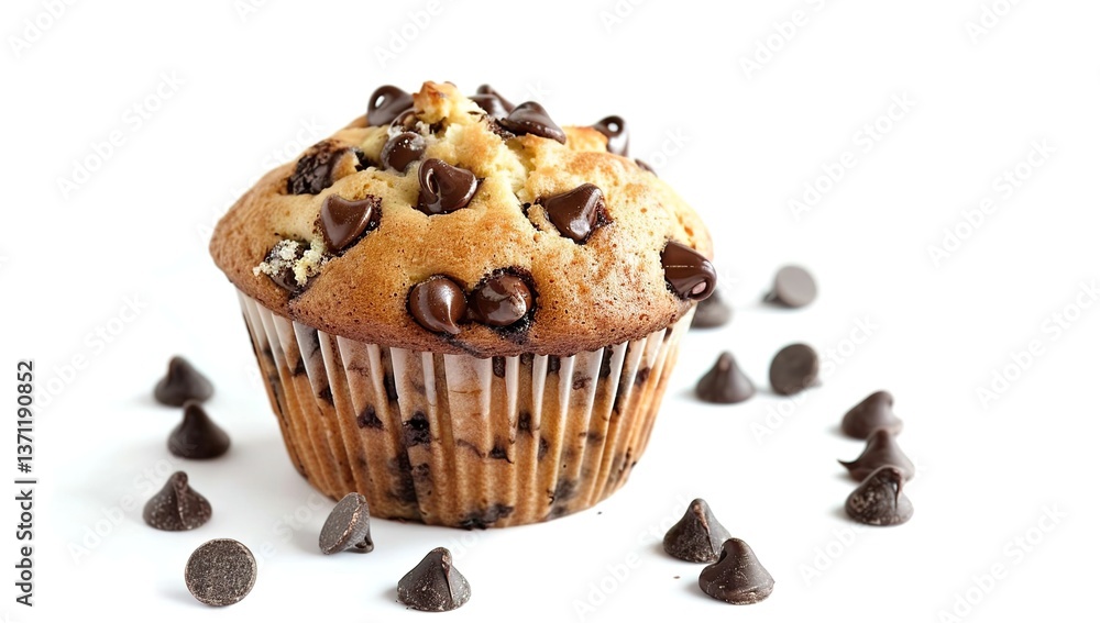 Rock, chocolate chip muffin, white background, high-resolution photography Rock, chocolate chip muffin, white background, high-resolution photography