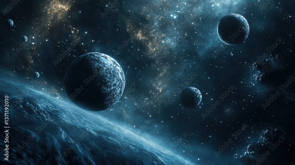 Cosmic expanse with numerous planets Cosmic expanse with numerous planets