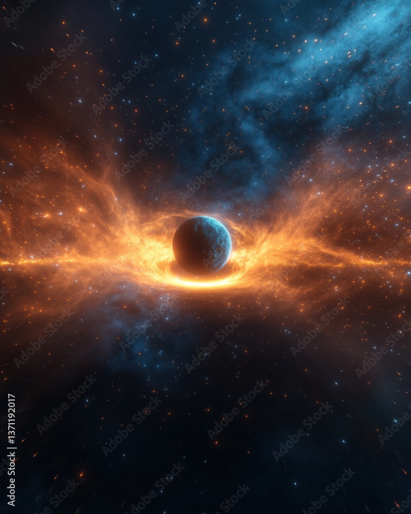 Obraz premium Vast Cosmic Nebula Spiraling into Black Hole Intricate Celestial Details Glowing Dust Trails