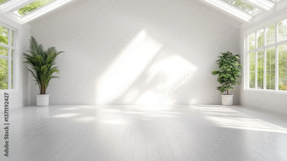 Fototapeta premium Bright, airy room with plants and large windows