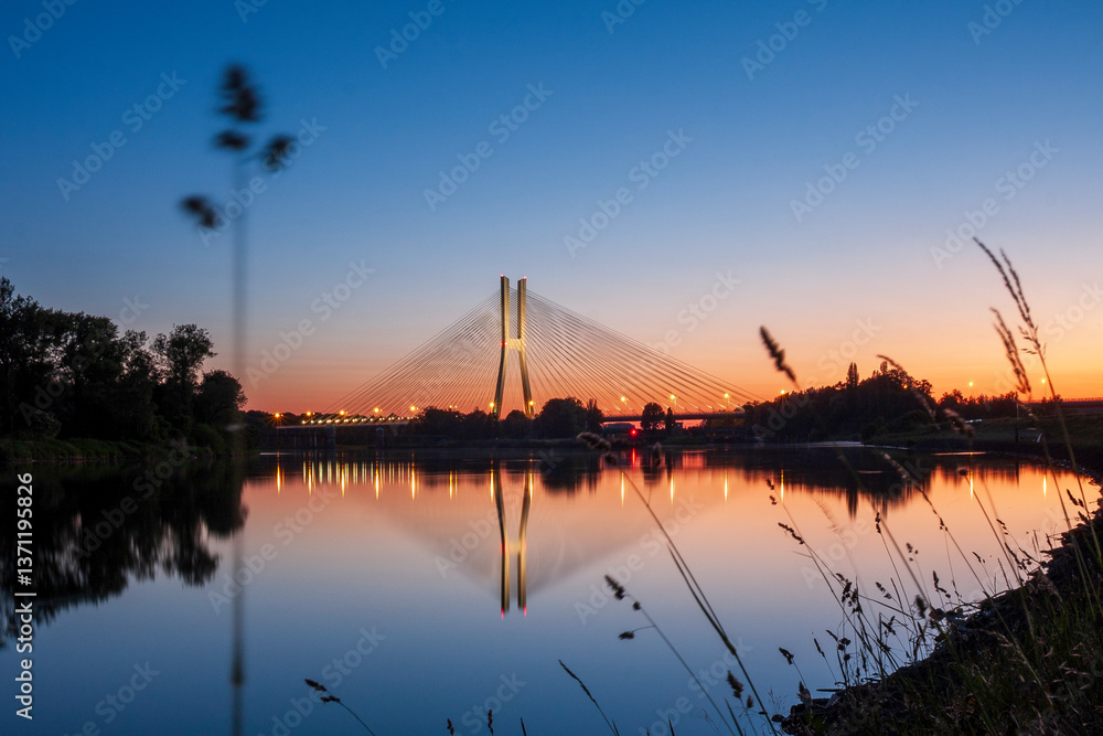 Fototapeta premium Rędziński Bridge at sunset. Wroclaw, Poland.