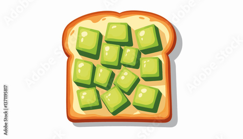Bright avocado toast slice arranged neatly on white background, healthy meal