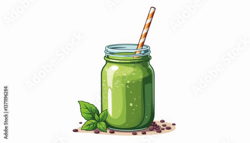 Chia seed smoothie in mason jar with straw, healthy lifestyle