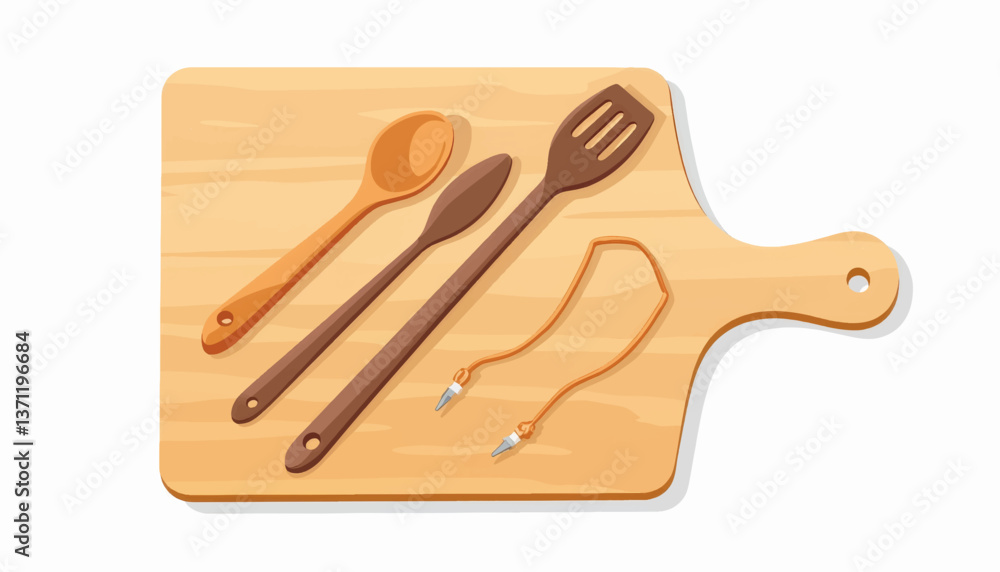 Wooden utensils arranged on a cutting board, culinary artistry