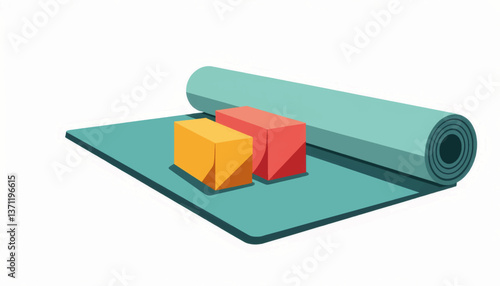 Yoga mat with blocks for practice, vibrant meditation tools