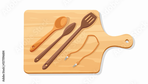 Obraz na płótnie Wooden utensils arranged on a cutting board, culinary artistry w salonie